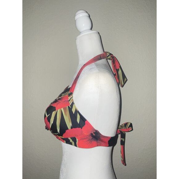 Unique Vintage Swimsuit Top Only 2XL Black Red Halter Hawaiian Tropical - Picture 4 of 7
